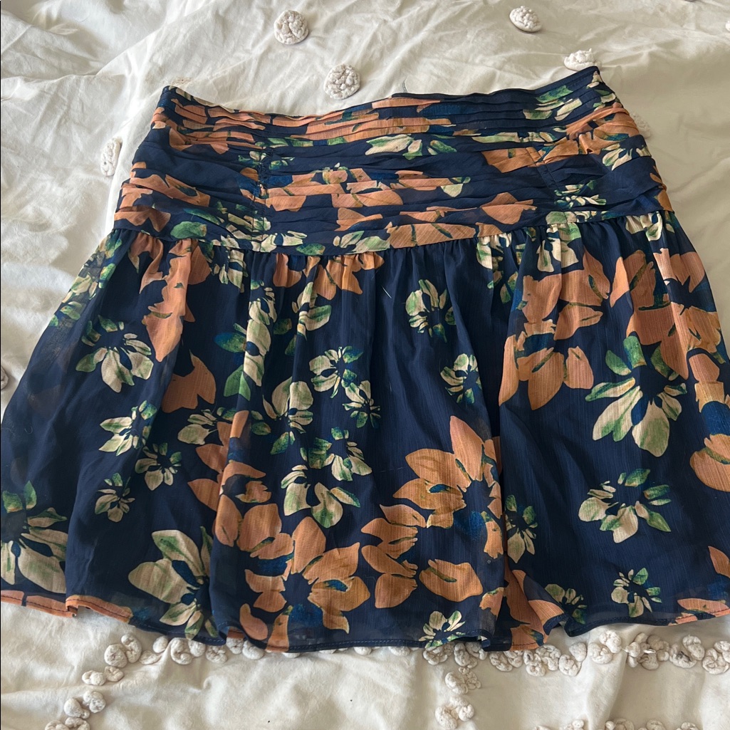 Ramy Brook Navy And Orange Floral Mini Skirt